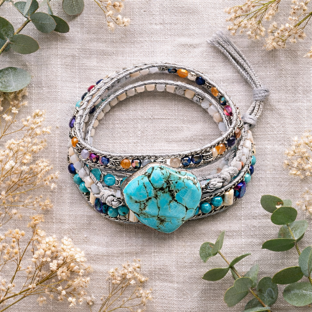 Bracciale Avvolgente Multistrato Turchese – Fili di Perline con Chiusura Regolabile - - avvolgente bracciale bracciale avvolgente BRACELET FOR WOMEN BRACELETS bracelets for women helende jewelry protettivo turchese - Concept Palermo