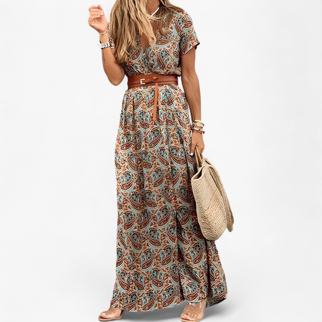 Test Abito lungo Boho Chic con fantasia Paisley e cinturini Donna - Marrone - abito boho chic cinturini donna DRESS Dresses fantasia female dress Maxi Dresses Mini Dresses paisley - Concept Palermo