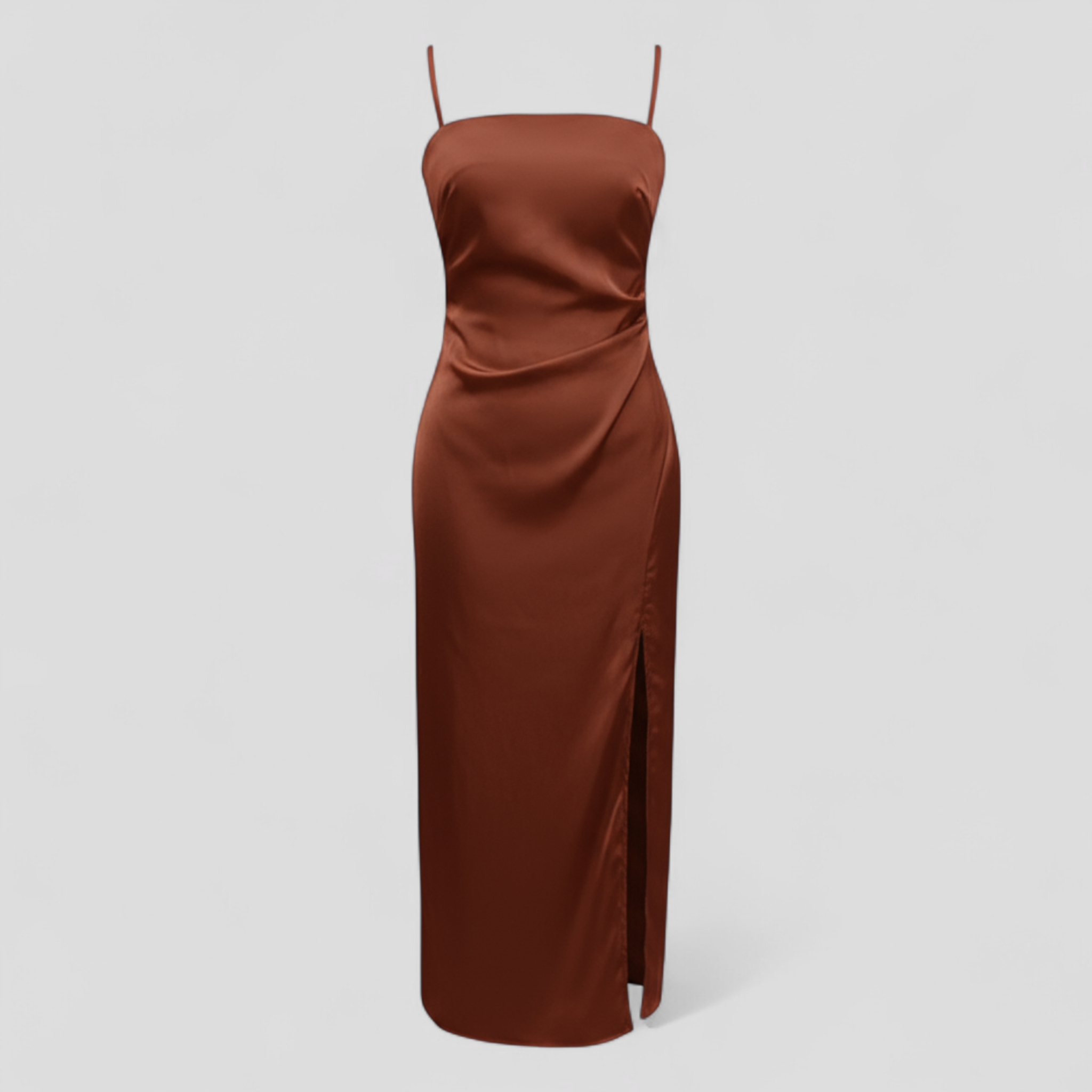 Abito lungo in satin con spacchi laterali e spalline sottili Seta Donna - Marrone - abito abito satin casual dresses donna DRESS dresses female dress laterali Maxi Dresses satin seta sottili WOMEN - Concept Palermo