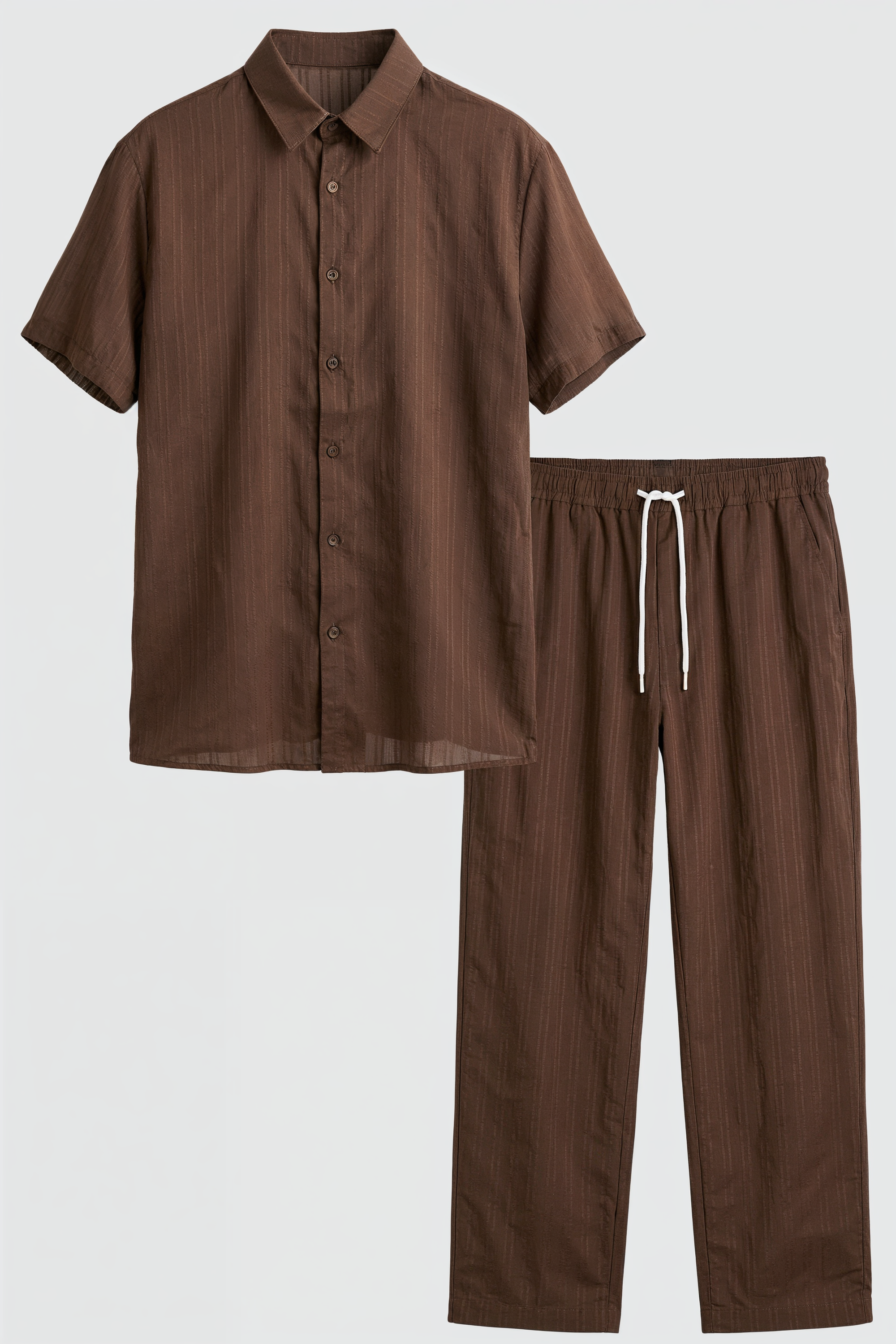 Completo Estivo Uomo Lino Casual: Camicia Maniche Corte & Pantaloni Coulisse Leggeri - Marrone - abbinati bottoni camicia completo completo composto composto corte coulisse suits suits and pants - Concept Palermo