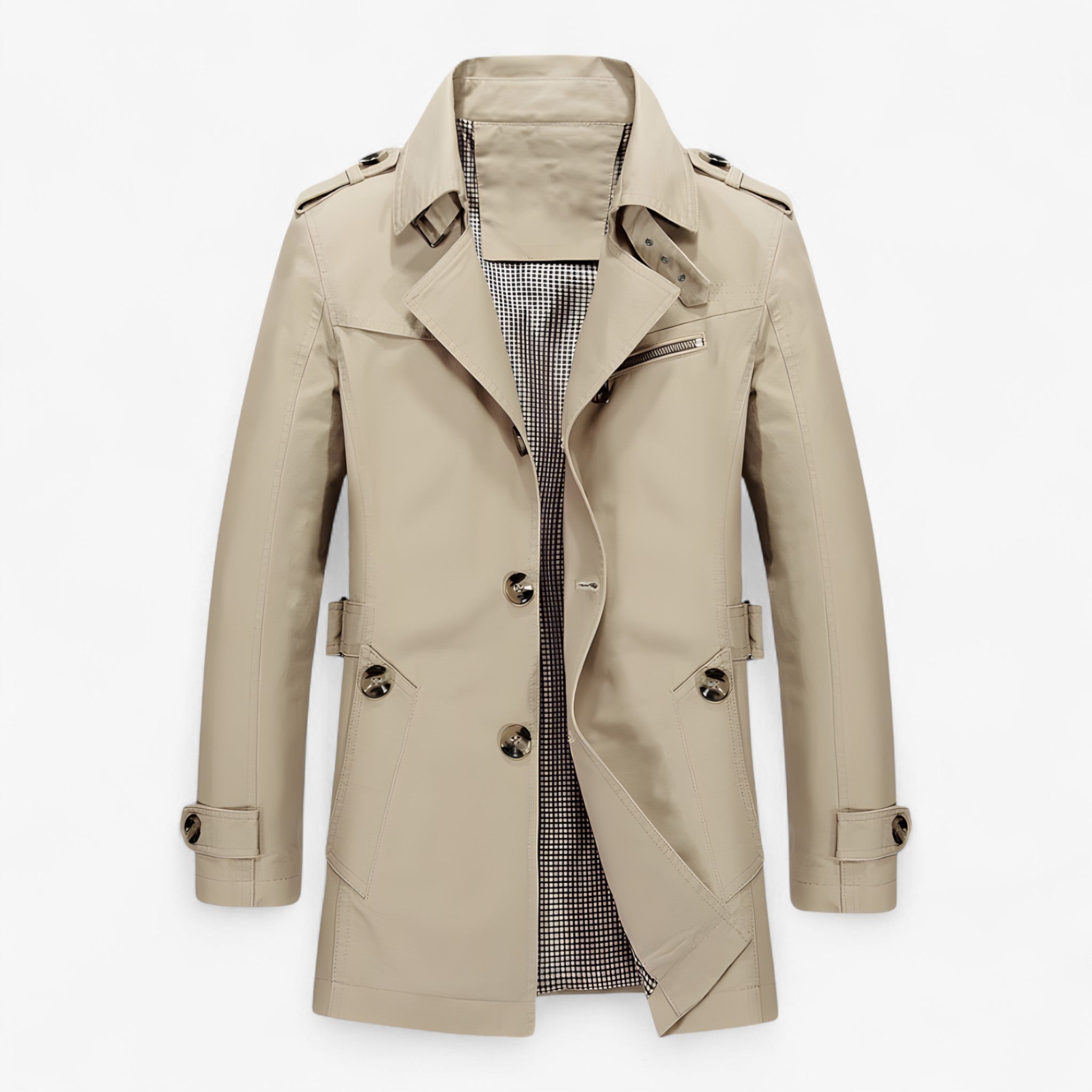 Cappotto Uomo Elegante in Cotone e Pelle, Caldo, Vari Colori e Taglie - Khaki - cappotto cappotto cotone coats cotone jacket for men Jackets & Coats men's coats & jackets pelle uomo - Concept Palermo