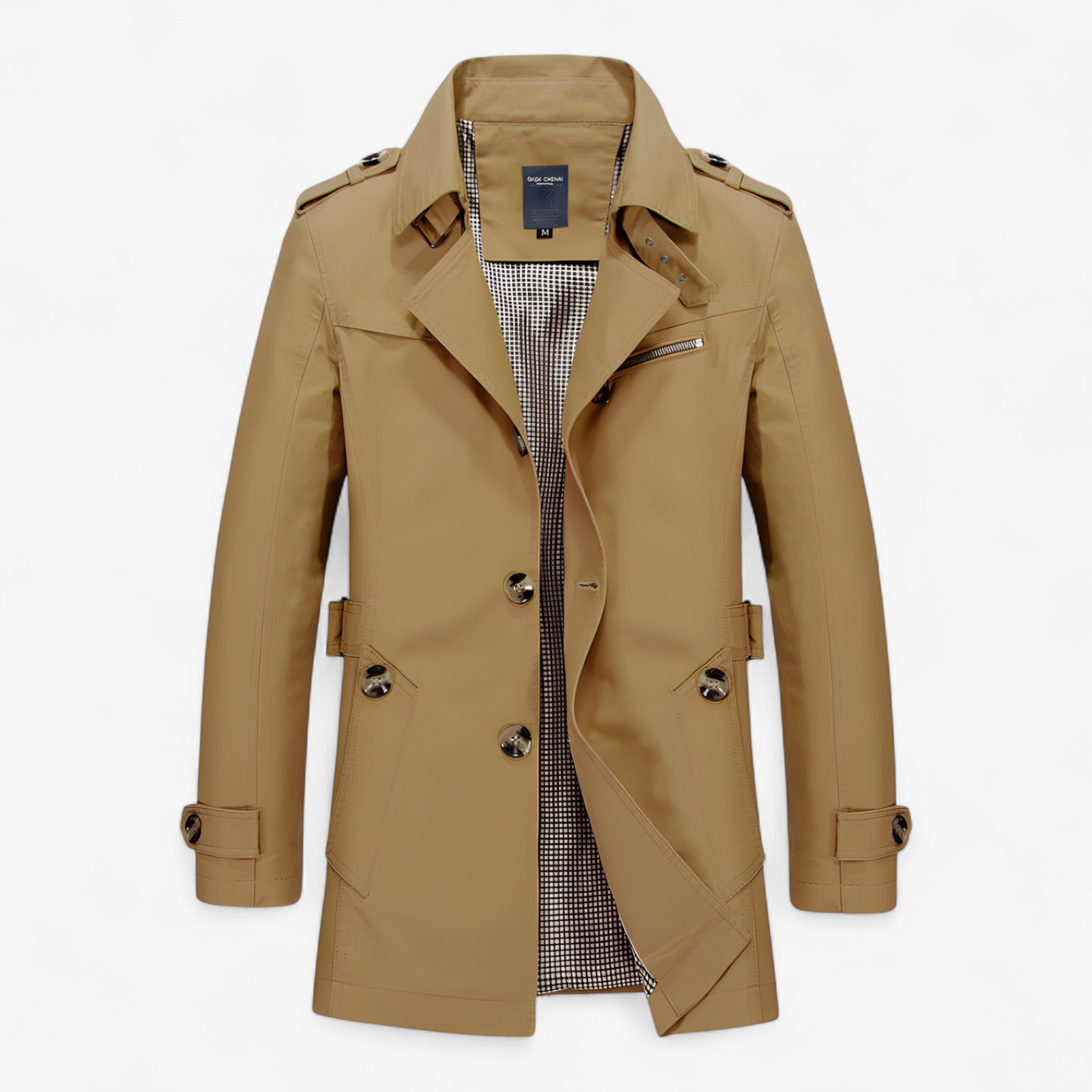 Cappotto Uomo Elegante in Cotone e Pelle, Caldo, Vari Colori e Taglie - Khaki scuro - cappotto cappotto cotone coats cotone jacket for men Jackets & Coats men's coats & jackets pelle uomo - Concept Palermo