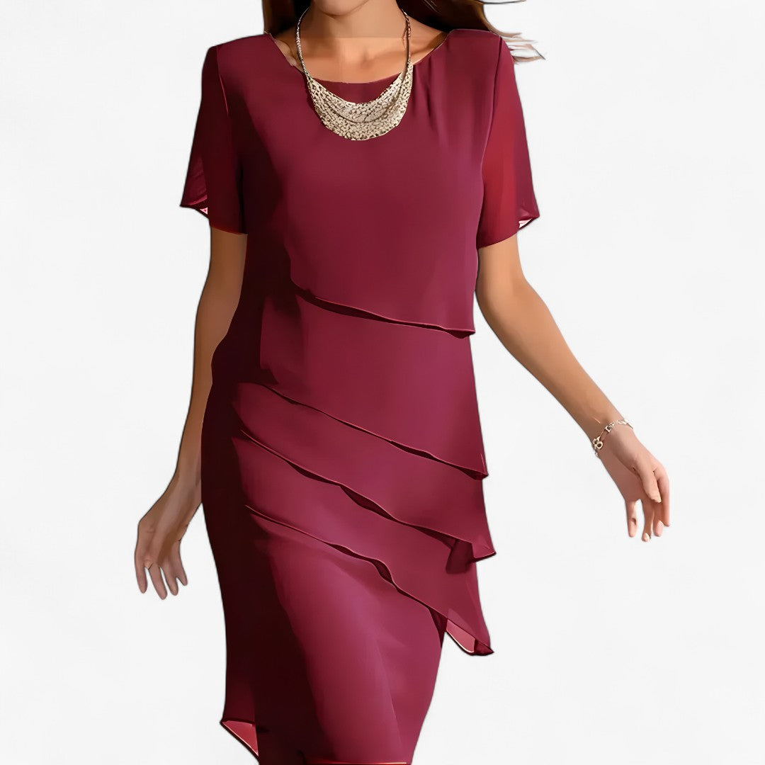 Abito Donna Elegante Fluido con Volant - Versatile per Cerimonia e Casual - Rossa - abito abito volant donna DRESS Dresses female dress fluido raffinato versatile volant - Concept Palermo