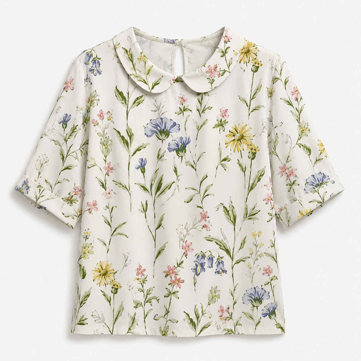 Camicia Floreale Elegante da Donna in Poliestere – Motivo Stampato - Bianco con fiori - camicia camicia stampata stampata women's top clothes - Concept Palermo