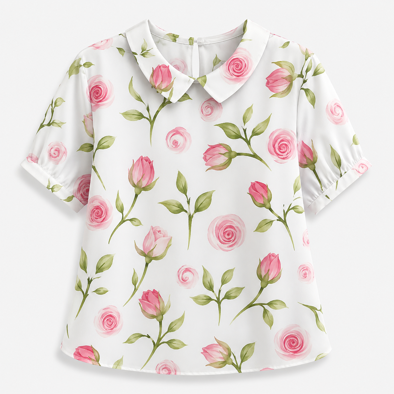 Camicia Floreale Elegante da Donna in Poliestere – Motivo Stampato - Rosa chiaro con stampa floreale - camicia camicia stampata stampata women's top clothes - Concept Palermo