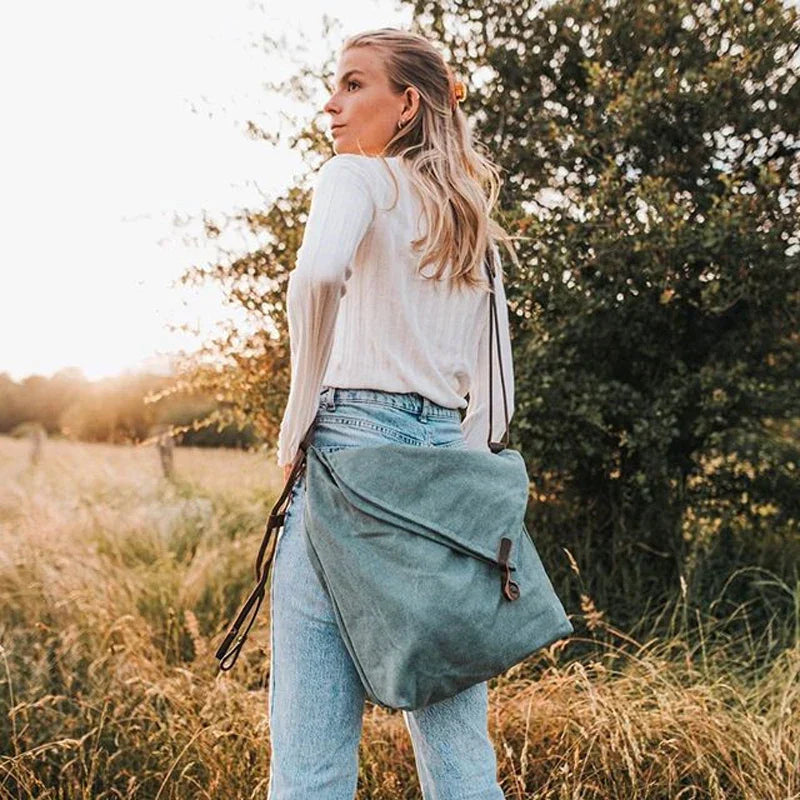 Rostro - borsa a tracolla in tela con cinghie in pelle Donna - azzurro cielo - bag bags borsa cinghie donna pelle rostro Shoulder Bags tela tracolla women Women's shoulder bag - Concept Palermo
