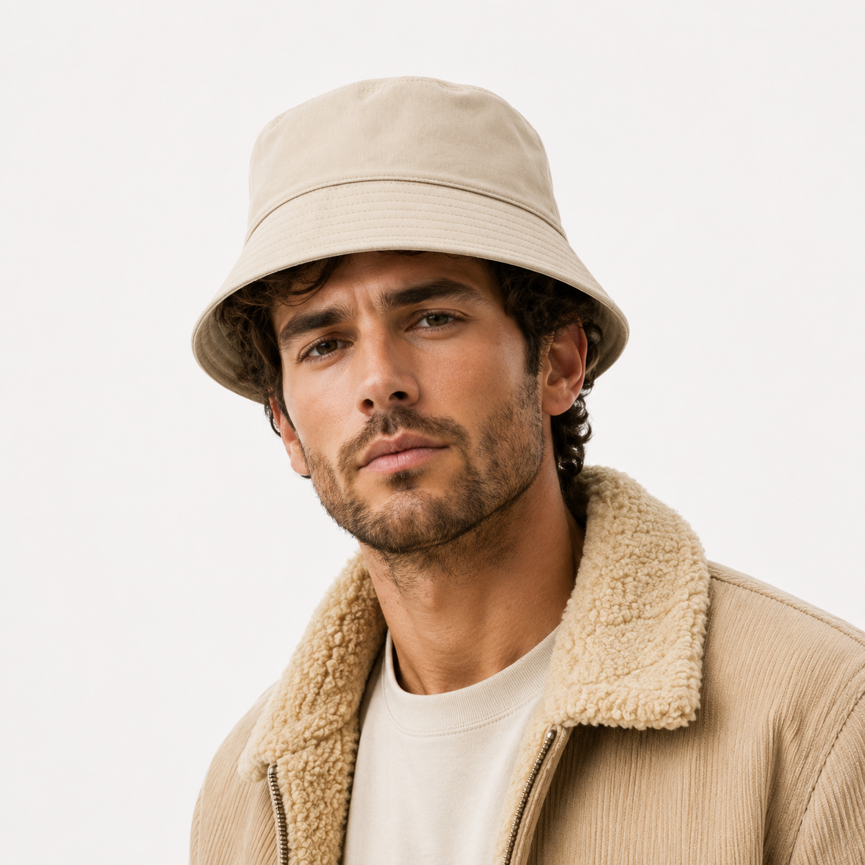 Cappello a Secchiello Unisex Beige in Poliestere e Cotone