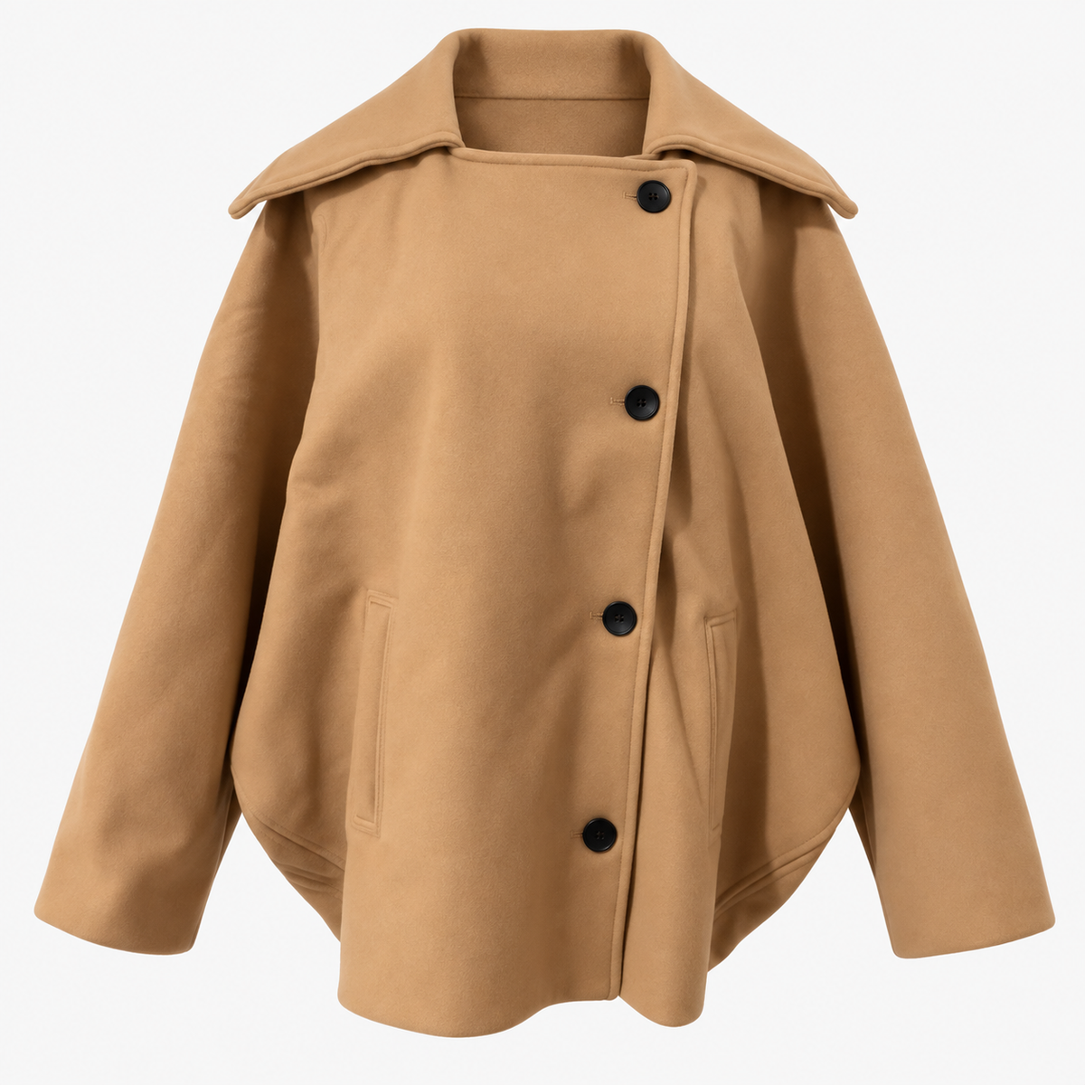 Cappotto Donna Oversize in Poliestere con Colletto e Bottoni - Marrone-beige - abbigliamento donna abito invernale cappotti e giacche da donna cappotto cappotto caldo cappotto donna cappotto eleganza cappotto invernale cappotto lana cappotto lungo cappotto oversize donna donna moda trendy oversize Solid stile invernale Women Wool - Concept Palermo