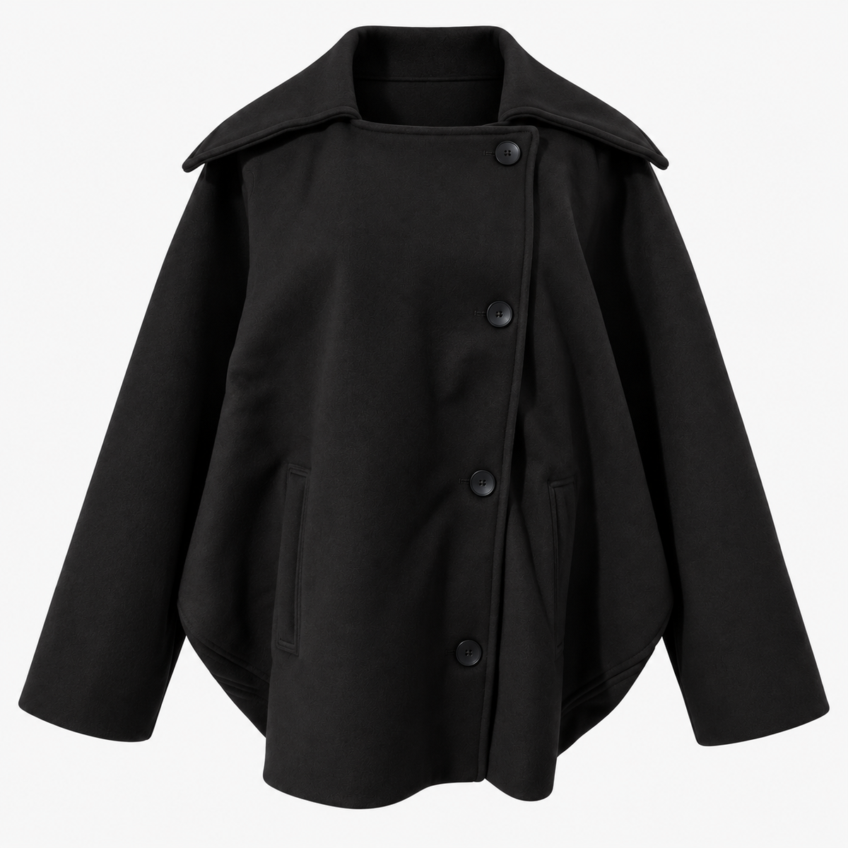 Cappotto Donna Oversize in Poliestere con Colletto e Bottoni - Nero - abbigliamento donna abito invernale cappotti e giacche da donna cappotto cappotto caldo cappotto donna cappotto eleganza cappotto invernale cappotto lana cappotto lungo cappotto oversize donna donna moda trendy oversize Solid stile invernale Women Wool - Concept Palermo