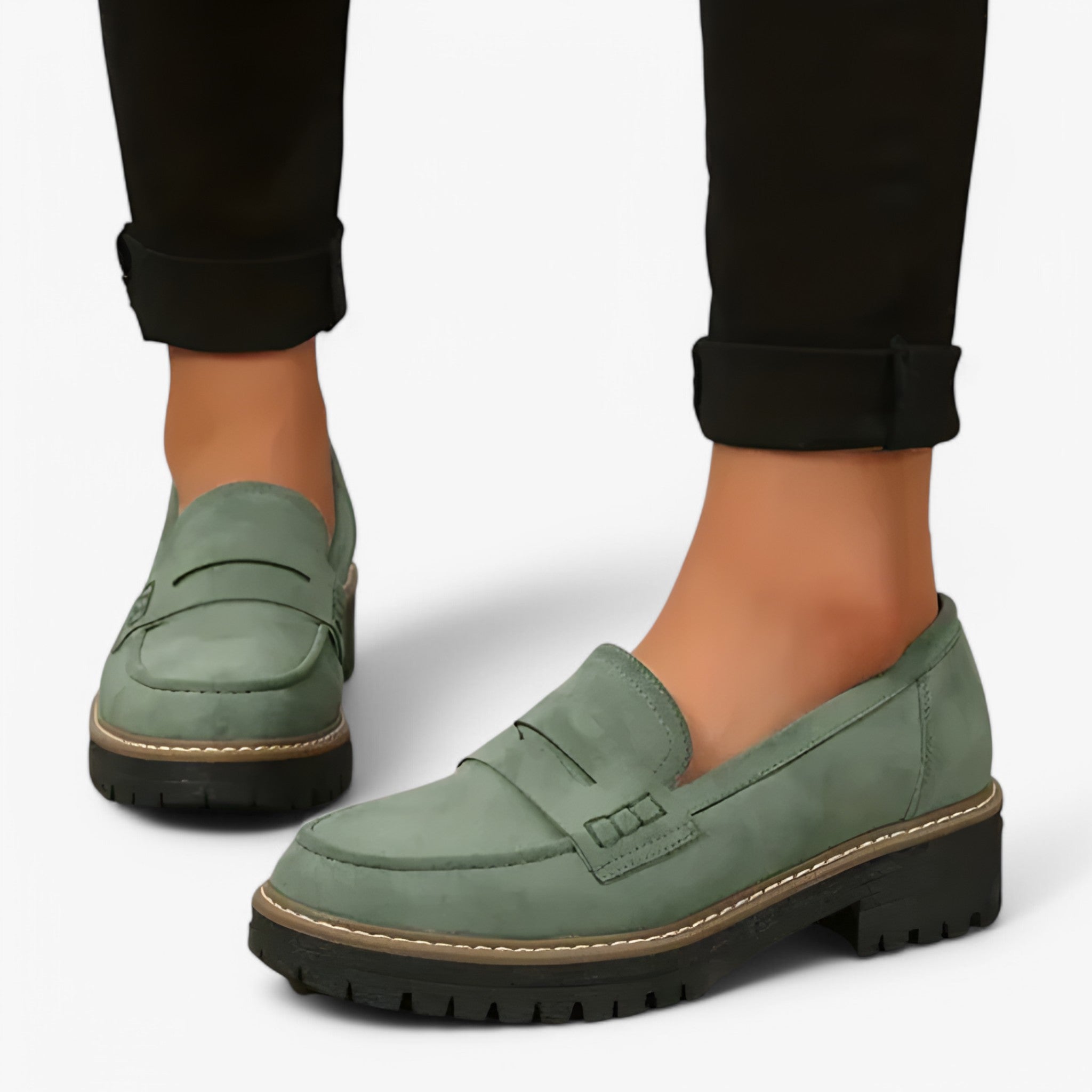 Mocassini Tykkede da Donna Eleganti in Pelle Nera con Tacco Basso - Verde - donne mocassini mocassini tykkede schoenen shoes tykkede - Concept Palermo