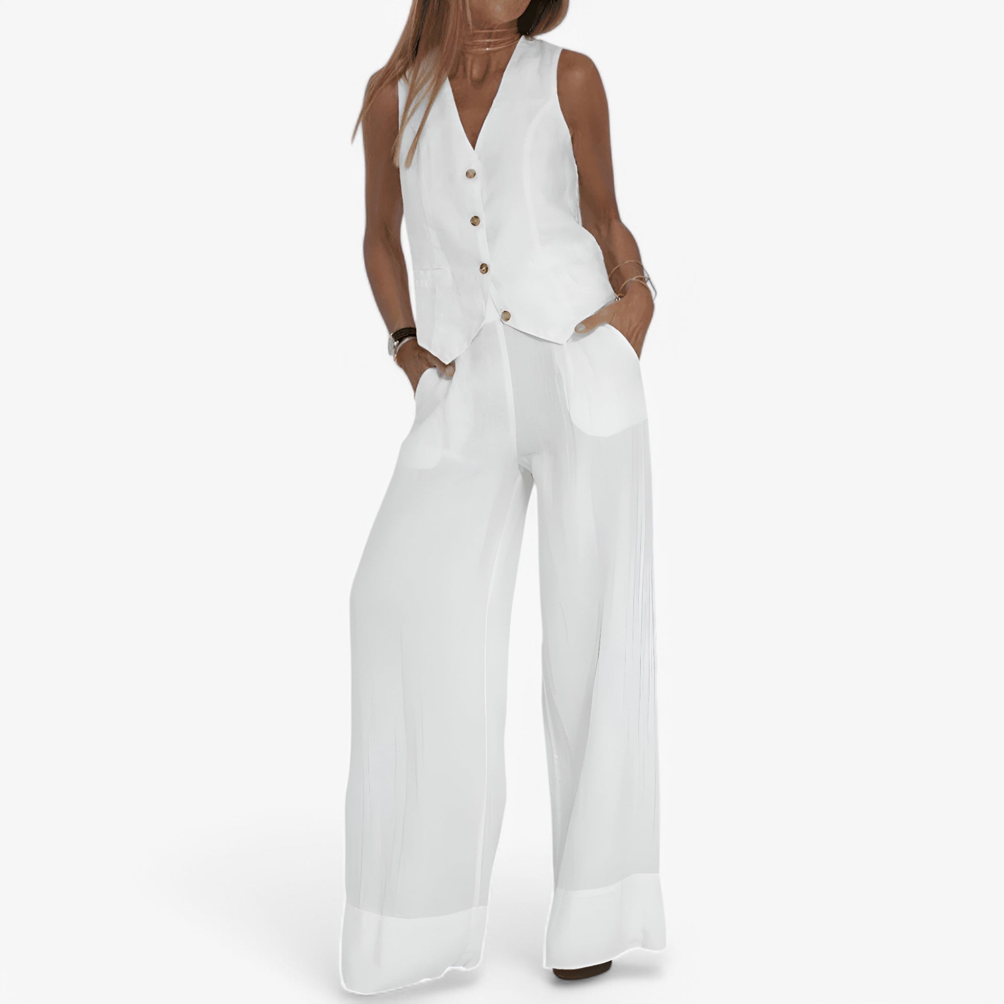 Gilet senza maniche (con pantaloni coordinati gratuiti) - Bianco - coordinati gilet gilet maniche gratuiti maniche outfit sets pantaloni - Concept Palermo
