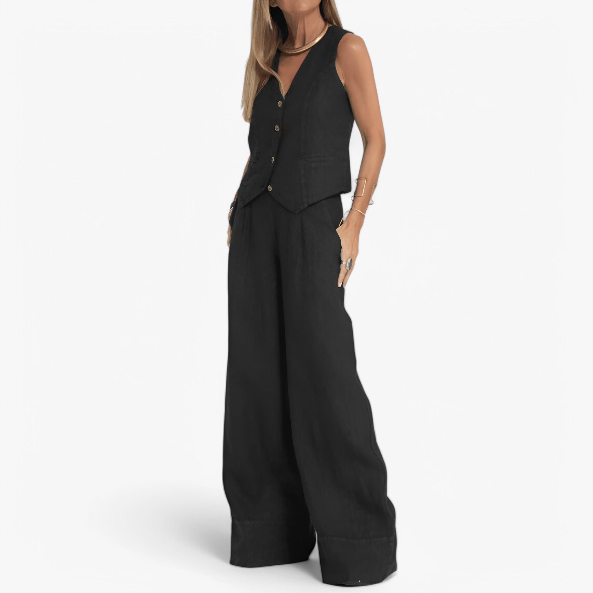 Gilet senza maniche (con pantaloni coordinati gratuiti) - Nero - coordinati gilet gilet maniche gratuiti maniche outfit sets pantaloni - Concept Palermo