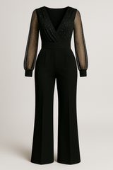 Jumpsuit met transparante mouwen en glitters