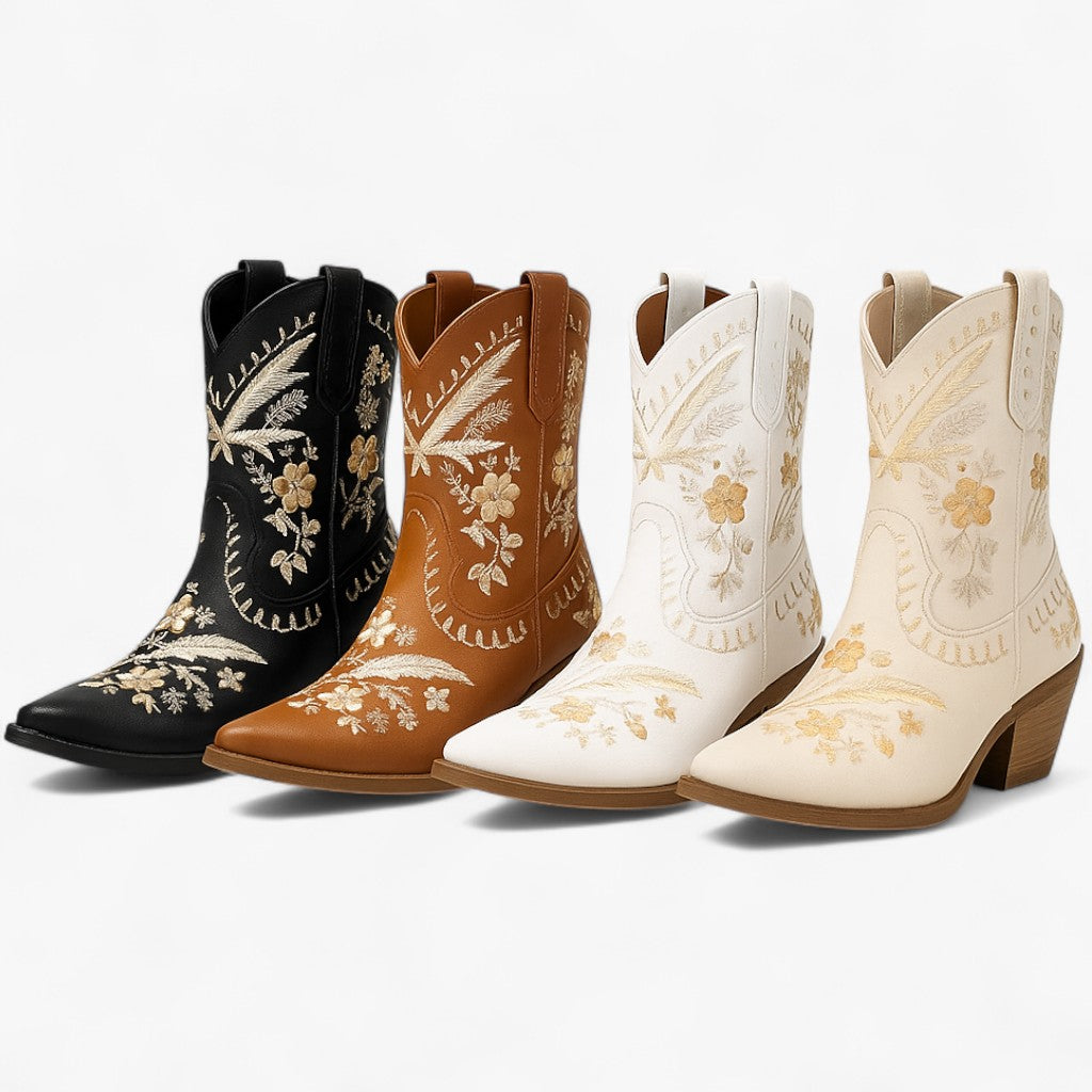 Stivali western ricamati con tacco grosso, stile cowgirl - - BOOTS Boots & Shoes cowgirl grosso ricamati shoes stile stivali stivali western tacco - Concept Palermo