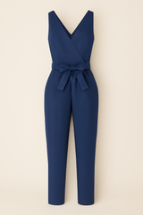 Elegante dames jumpsuit zonder mouwen - gekruiste halslijn en taps toelopende pijpen