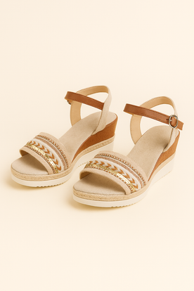 Sandali con zeppa e cinturino alla caviglia in stile boho chic - MULTI - alla boho breathable sandals casual sandals caviglia chic cinturino easy wear sandals elegant sandals emma | sandali con zeppa e cinturino alla caviglia in stile boho chic - €25 fashion sandals Linen sandali sandali zeppa Solid Unisex - Concept Palermo