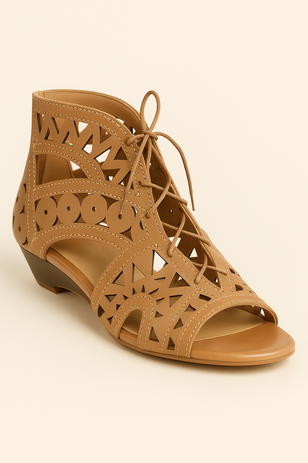 Sandali traforati in ecopelle con lacci e zip posteriore Pelle - Marrone - breathable sandals casual sandals chloe | sandali traforati in ecopelle con lacci e zip posteriore - €25 easy wear sandals ecopelle elegant sandals fashion sandals lacci pelle posteriore sandali sandali traforati traforati - Concept Palermo