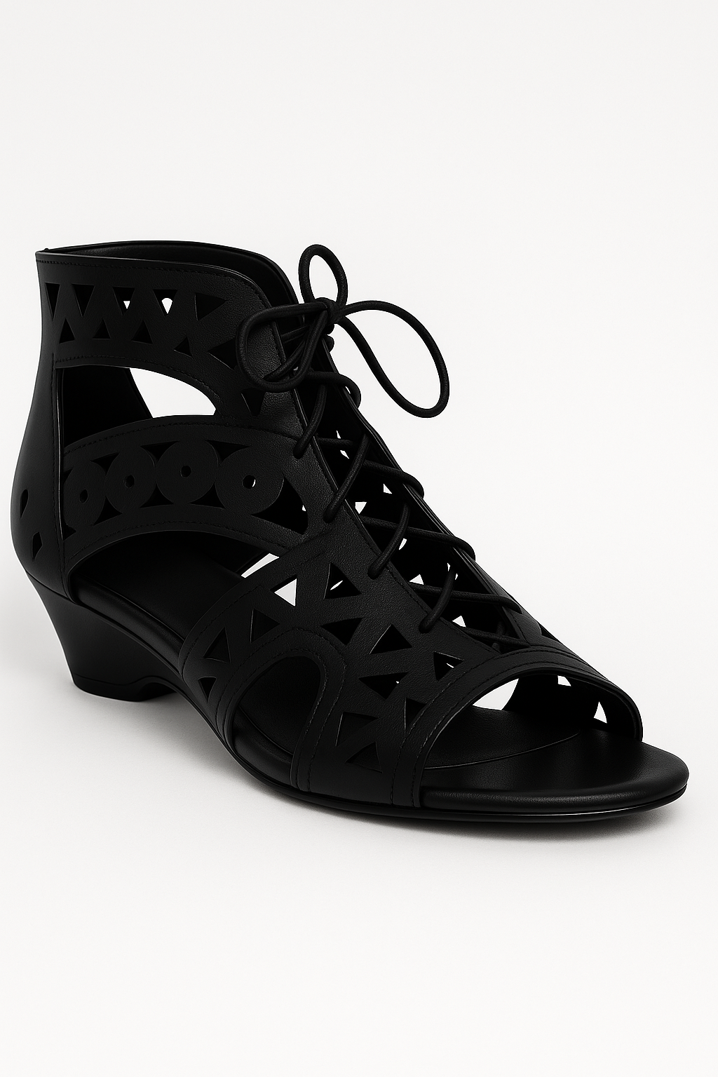 Sandali traforati in ecopelle con lacci e zip posteriore Pelle - Nera - breathable sandals casual sandals chloe | sandali traforati in ecopelle con lacci e zip posteriore - €25 easy wear sandals ecopelle elegant sandals fashion sandals lacci pelle posteriore sandali sandali traforati traforati - Concept Palermo
