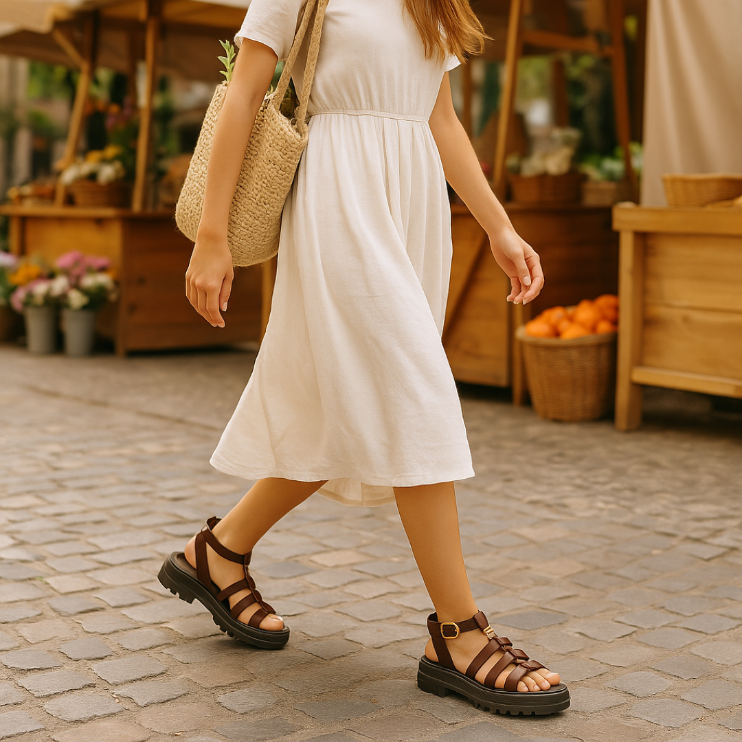 Sandalo gladiatore marrone con fibbia dorata e suola comoda - - Accessoires comoda Dames dorata fibbia gladiatore Sandalen sandalo sandalo gladiatore sandals Schoenen suola - Concept Palermo