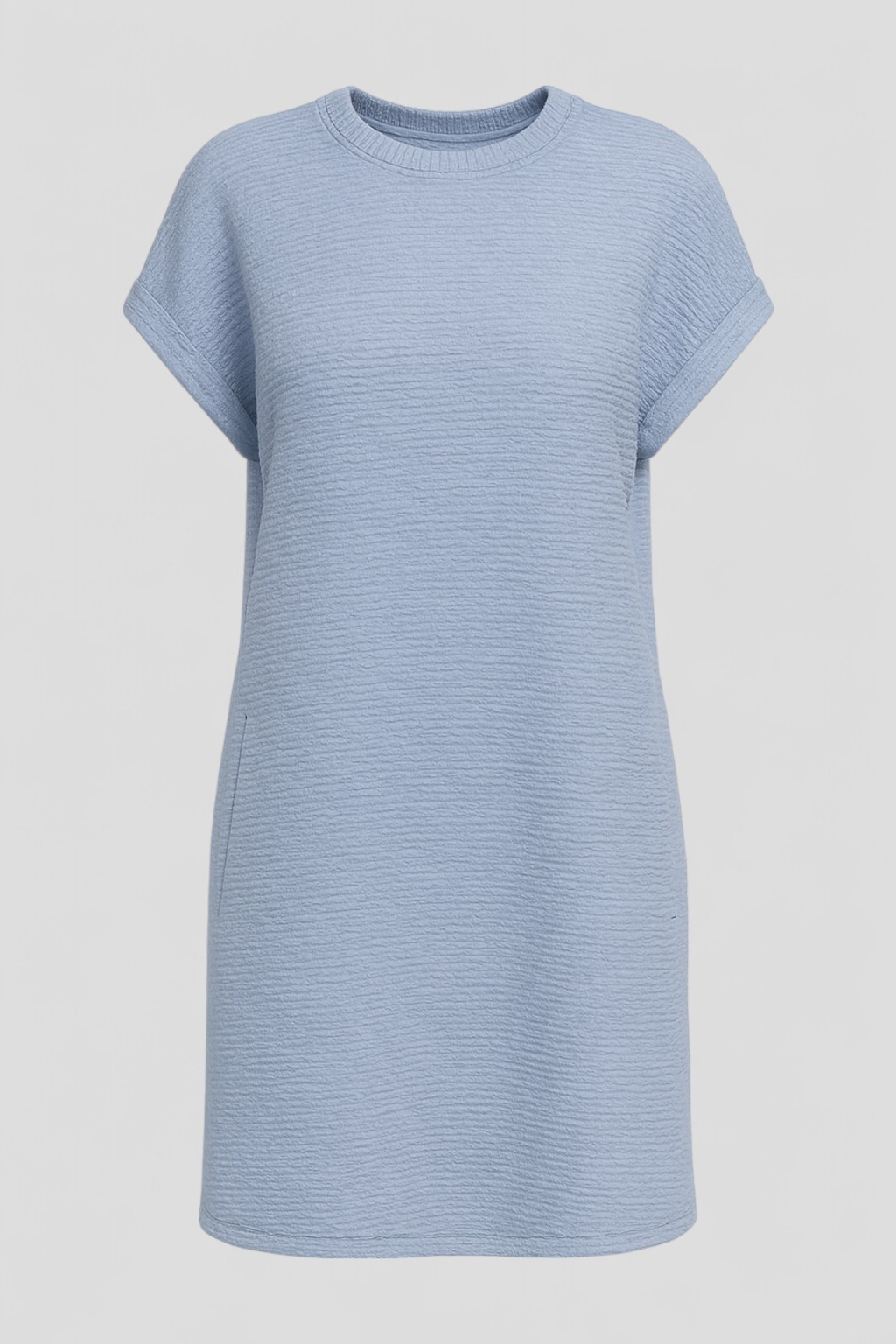 Abito Donna Estivo Casual con Tasche, Girocollo, Maniche Corte - Vestito Comodo per Ogni Giorno - Blu chiaro - abbigliamento donna abito abito con tasche abito donna abito elegante abito versatile collo design confortevole donna dresses fashion 2025 look casual maniche corte robe chic rotondo stile raffinato tasche - Concept Palermo