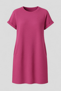 Vestido casual de verano para mujer con bolsillos, cuello redondo, mangas cortas - vestido cómodo para todos los días