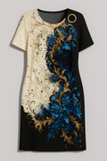 Vestido elegante de verano para mujer en línea A con mangas cortas y estampado floral