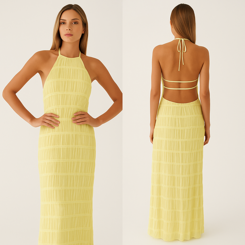 Abito lungo senza schienale con dettagli patchwork per le vacanze estive Pelle - - abito abito schienale casual dresses dettagli DRESS Dresses estive Maxi Dresses patchwork pelle schienale - Concept Palermo