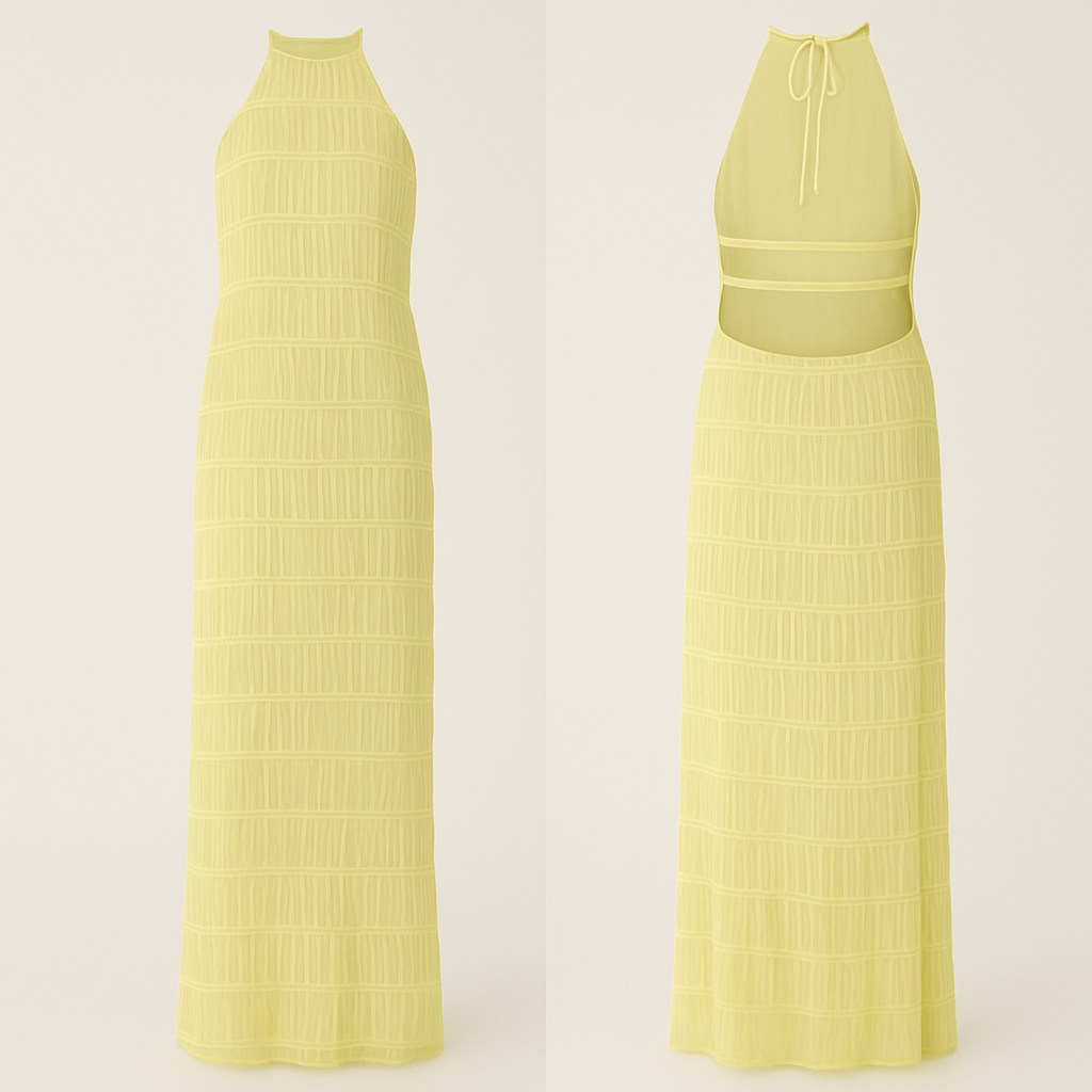 Abito lungo senza schienale con dettagli patchwork per le vacanze estive Pelle - - abito abito schienale casual dresses dettagli DRESS Dresses estive Maxi Dresses patchwork pelle schienale - Concept Palermo