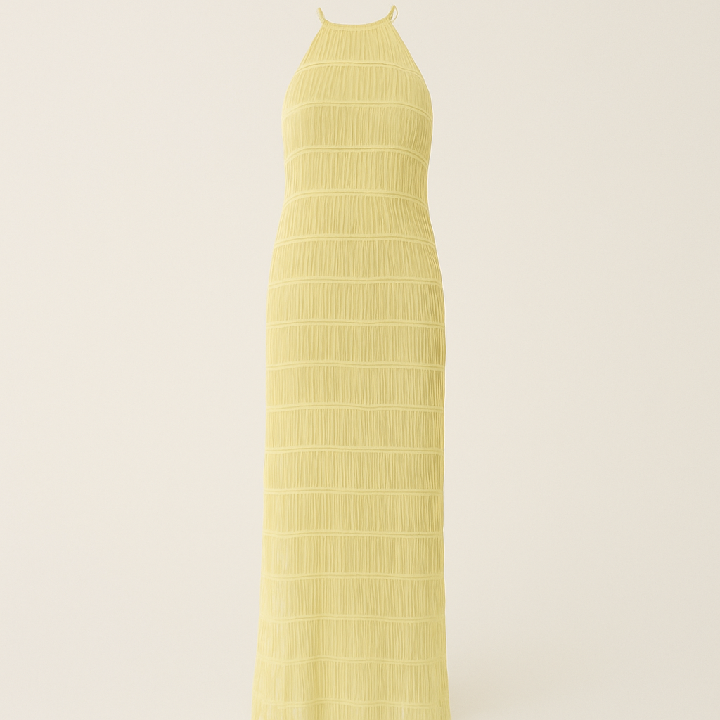 Abito lungo senza schienale con dettagli patchwork per le vacanze estive Pelle - Gialla - abito abito schienale casual dresses dettagli DRESS Dresses estive Maxi Dresses patchwork pelle schienale - Concept Palermo