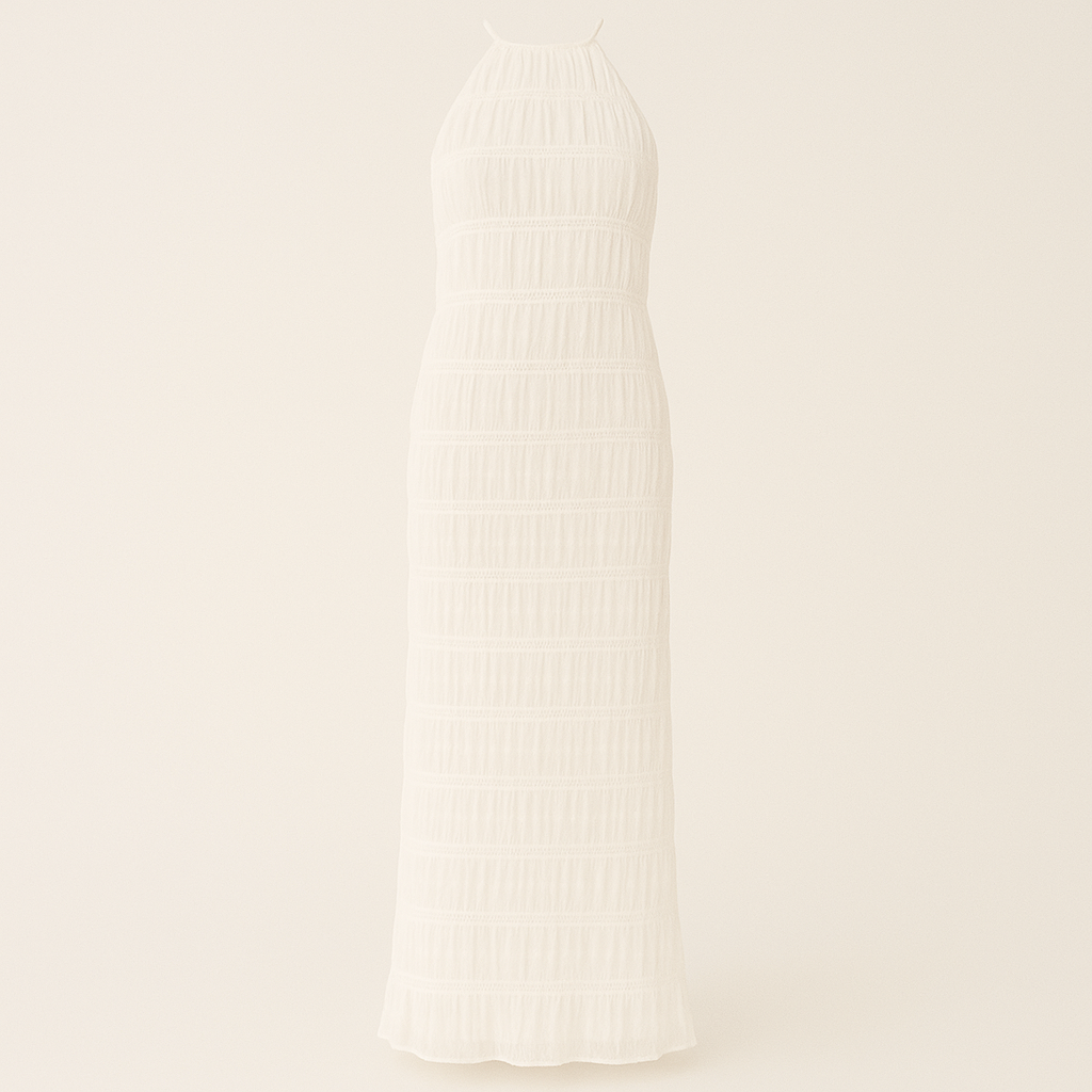 Abito lungo senza schienale con dettagli patchwork per le vacanze estive Pelle - Bianca - abito abito schienale casual dresses dettagli DRESS Dresses estive Maxi Dresses patchwork pelle schienale - Concept Palermo