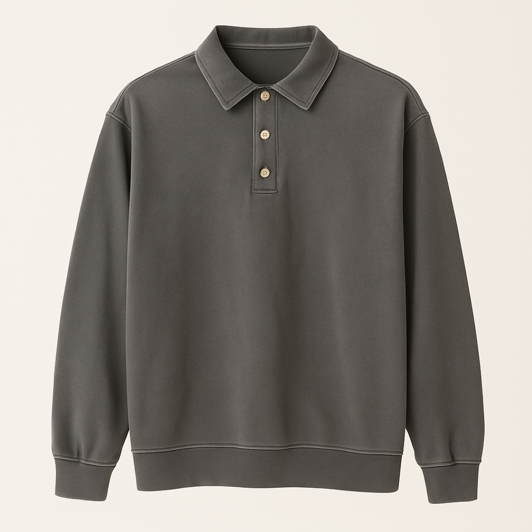 Polo Vintage Lavata a Maniche Lunghe da Uomo in Cotone Morbido - Grigio - lavata lunghe maniche men's polo men's polo shirt men's sweater polo polo maniche vintage - Concept Palermo