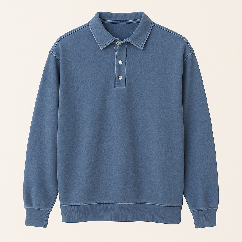 Polo Vintage Lavata a Maniche Lunghe da Uomo in Cotone Morbido - Blu - lavata lunghe maniche men's polo men's polo shirt men's sweater polo polo maniche vintage - Concept Palermo