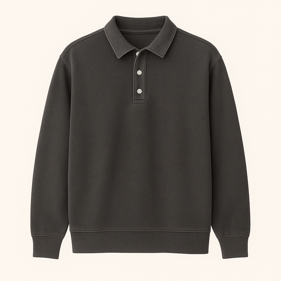 Polo Vintage Lavata a Maniche Lunghe da Uomo in Cotone Morbido - Nero - lavata lunghe maniche men's polo men's polo shirt men's sweater polo polo maniche vintage - Concept Palermo