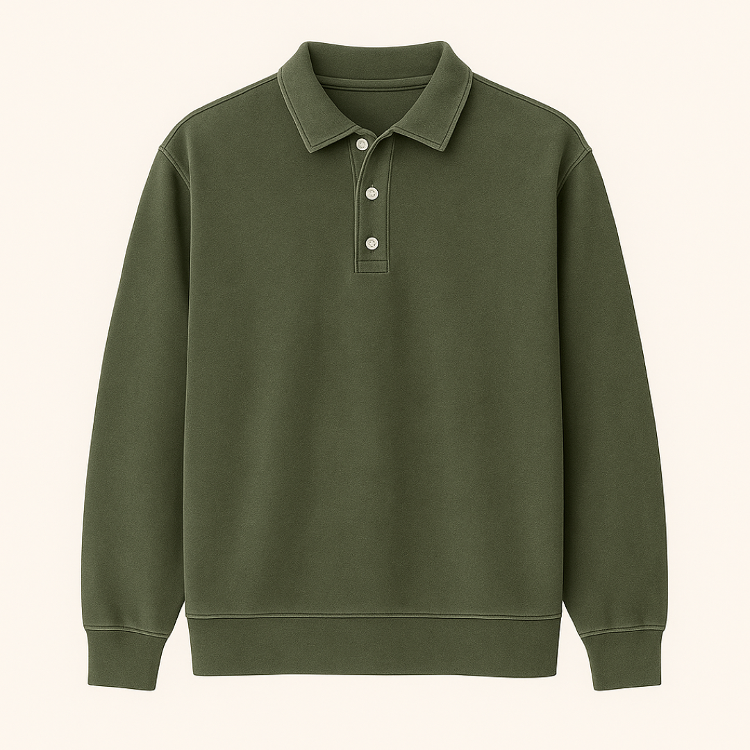 Polo Vintage Lavata a Maniche Lunghe da Uomo in Cotone Morbido - Verde scuro - lavata lunghe maniche men's polo men's polo shirt men's sweater polo polo maniche vintage - Concept Palermo
