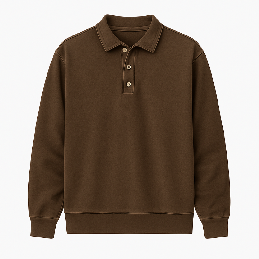 Polo Vintage Lavata a Maniche Lunghe da Uomo in Cotone Morbido - Marrone - lavata lunghe maniche men's polo men's polo shirt men's sweater polo polo maniche vintage - Concept Palermo