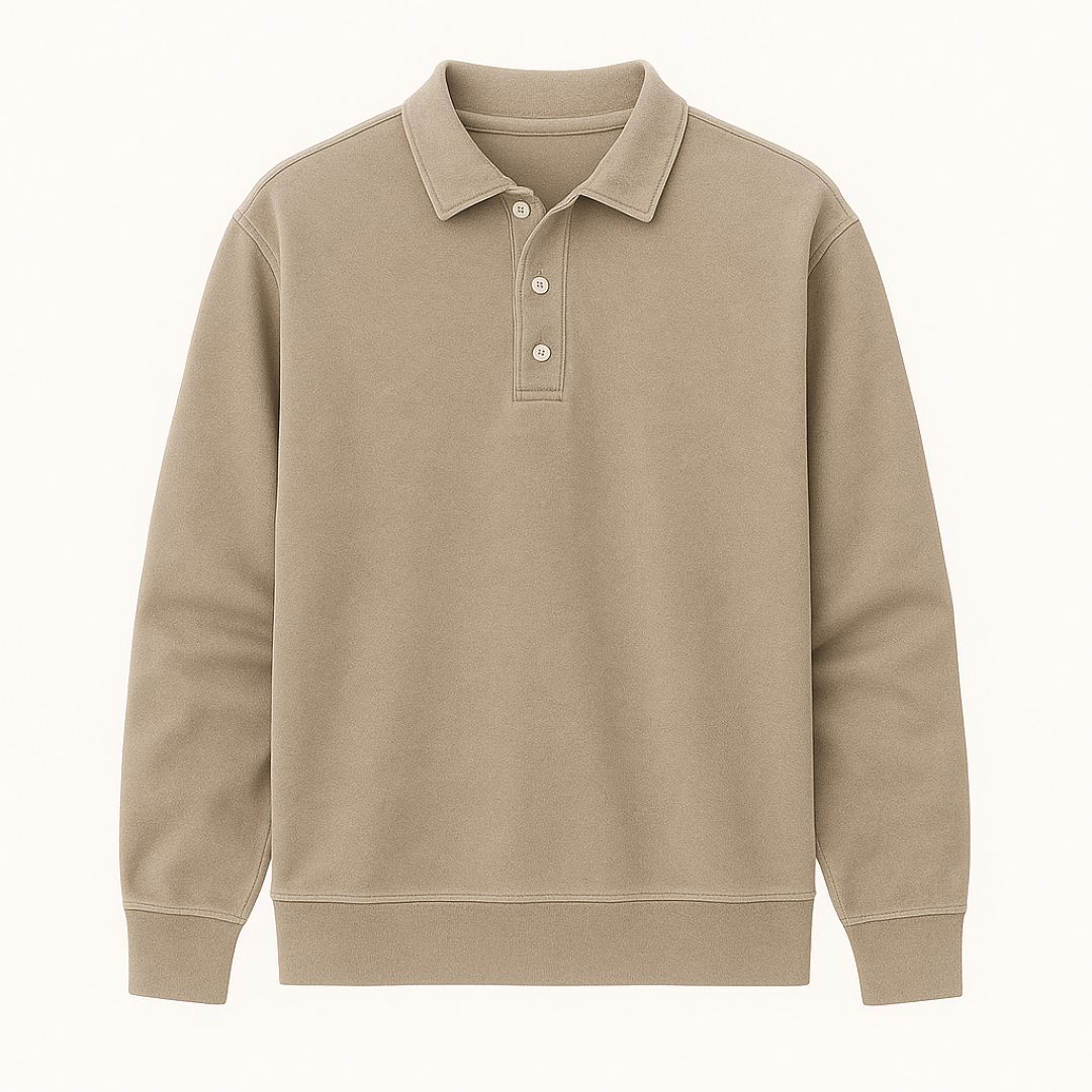 Polo Vintage Lavata a Maniche Lunghe da Uomo in Cotone Morbido - Cachi - lavata lunghe maniche men's polo men's polo shirt men's sweater polo polo maniche vintage - Concept Palermo