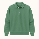 Vintage gewassen katoenen polo met lange mouwen voor heren