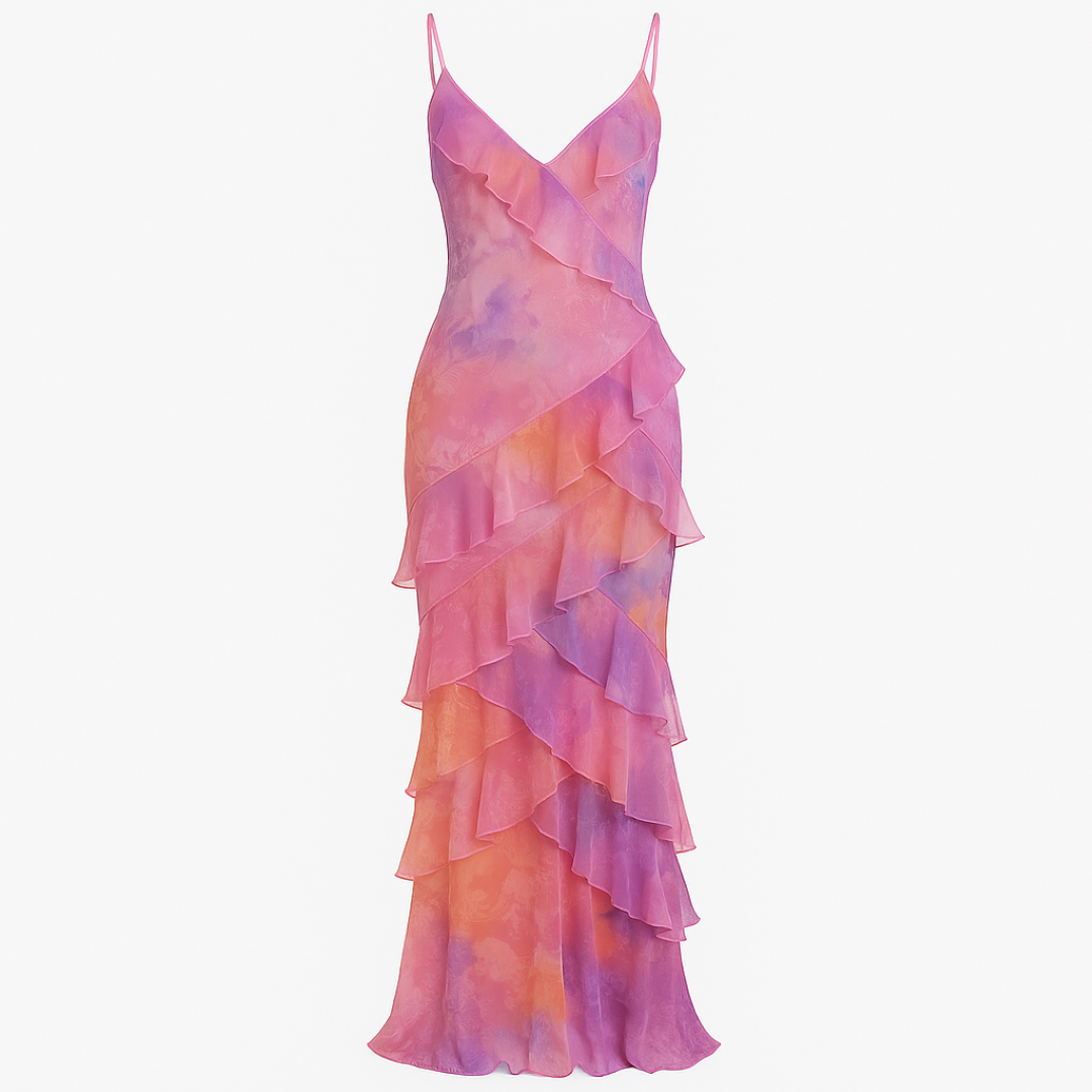 Abito Midi Floreale Donna Elegante Pastello Estivo a Strati per Cerimonia - Rosa - donna dresses fiori fiori pastello pastello shop now strati trendy fashion women - Concept Palermo
