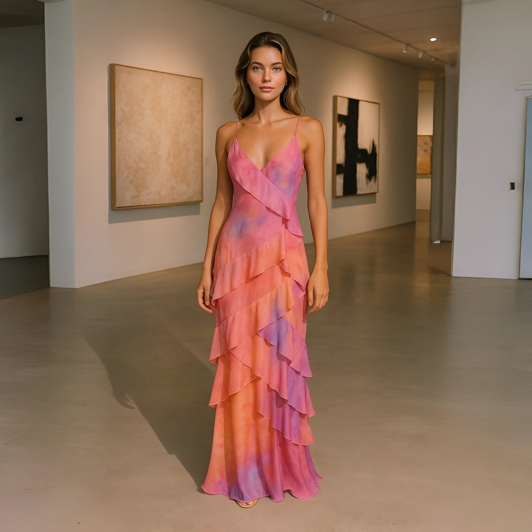 Abito Midi Floreale Donna Elegante Pastello Estivo a Strati per Cerimonia - - donna dresses fiori fiori pastello pastello shop now strati trendy fashion women - Concept Palermo