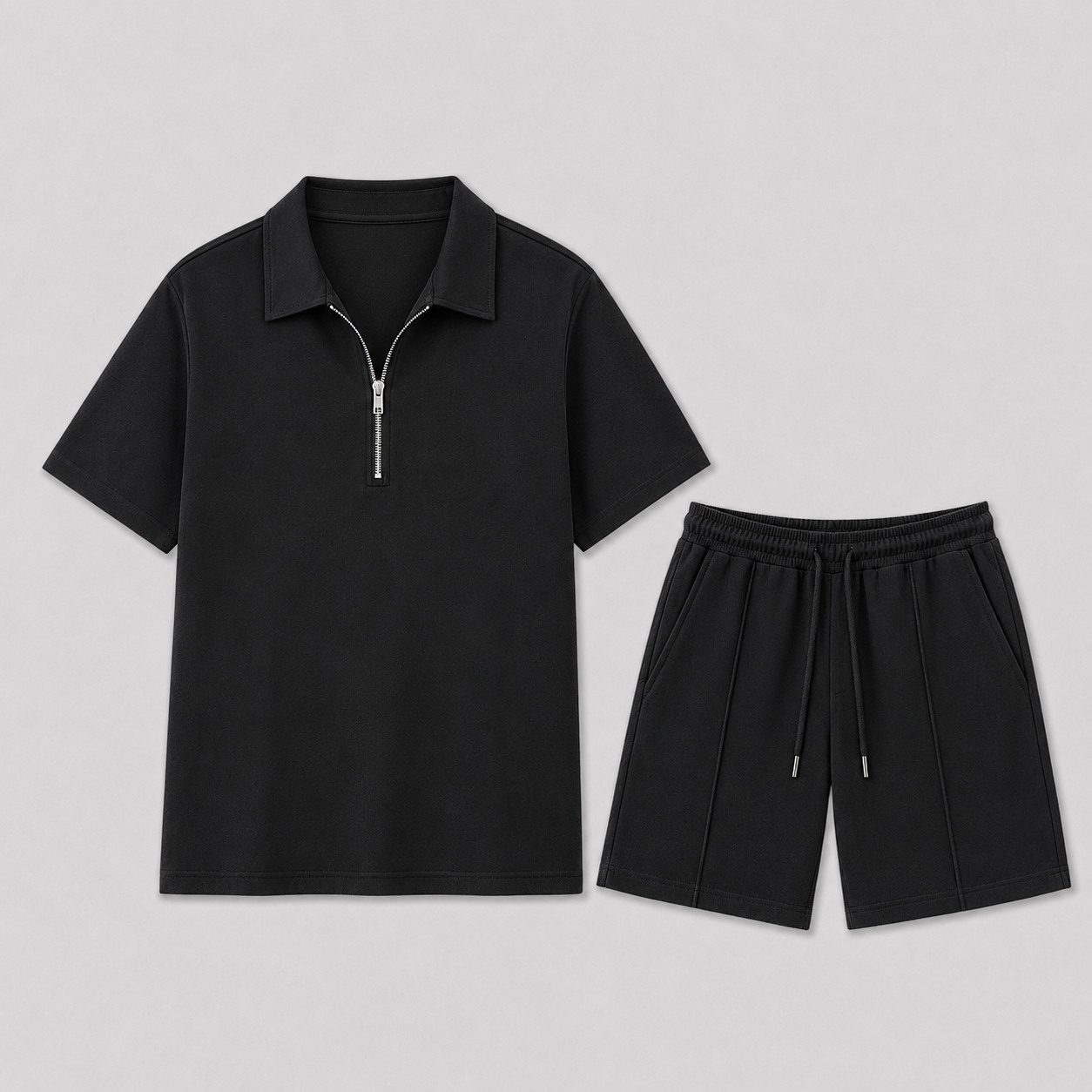 Polo da Uomo con Cerniera e Pantaloncini Set Estivo - - casual casual chic citytrip outfit comfortabel completo estivo dagelijks gebruik heren mode heren set korte broek set lente zomer lunelle luxe uitstraling modern polo polo korte mouwen polo set ritssluiting set uomo short set smart casual sportief stijlvol strakke pasvorm terras outfit trekkoord vakantie stijl veelzijdig zomers zomerset - Concept Palermo