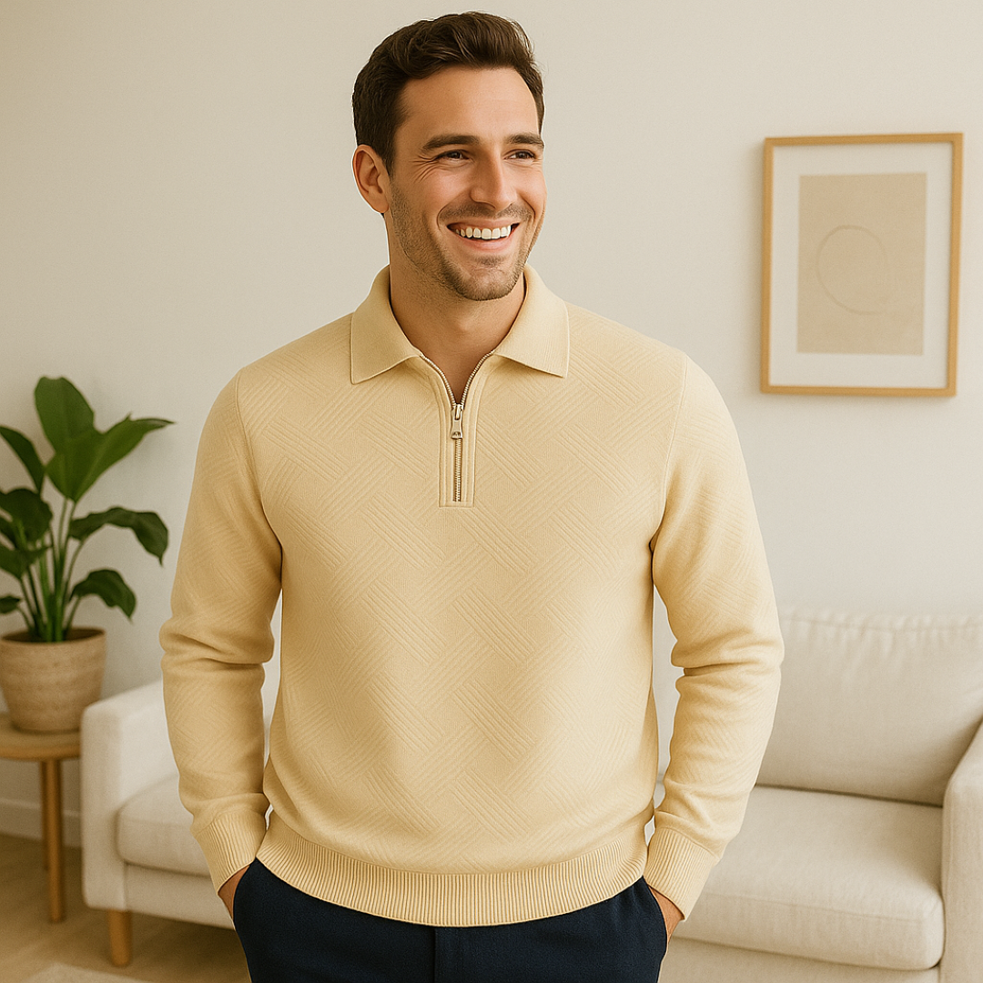 Maglione testurizzato con cerniera a un quarto da uomo - Vestibilità moderna - - cerniera Heren maglione maglione testurizzato men's sweater moderna quarto testurizzato uomo - Concept Palermo