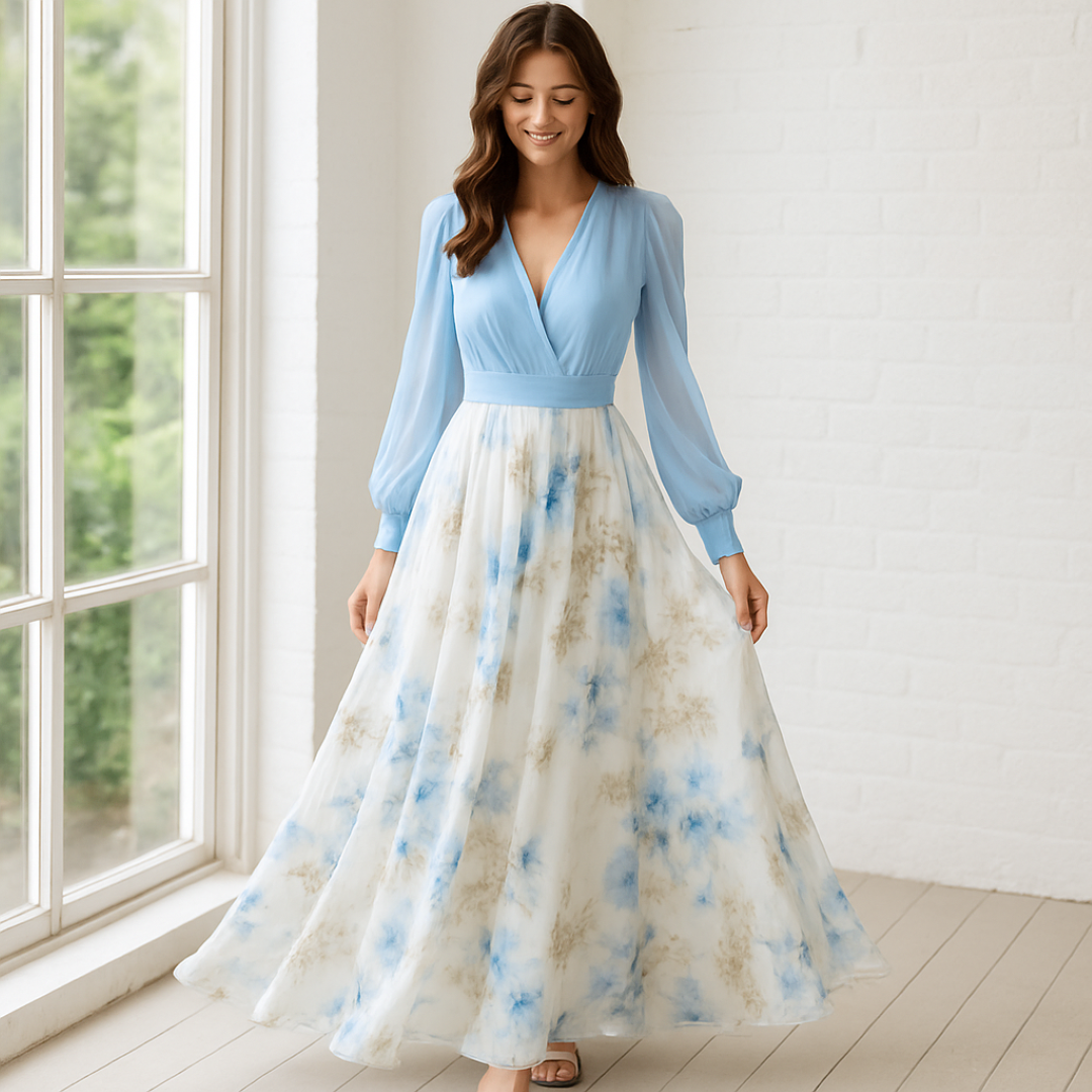 Abito lungo con maniche leggere e gonna floreale Rosso Donna - - abito abito maniche casual dresses donna DRESS dresses floral dresses floreale gonna leggere maniche Maxi Dresses - Concept Palermo