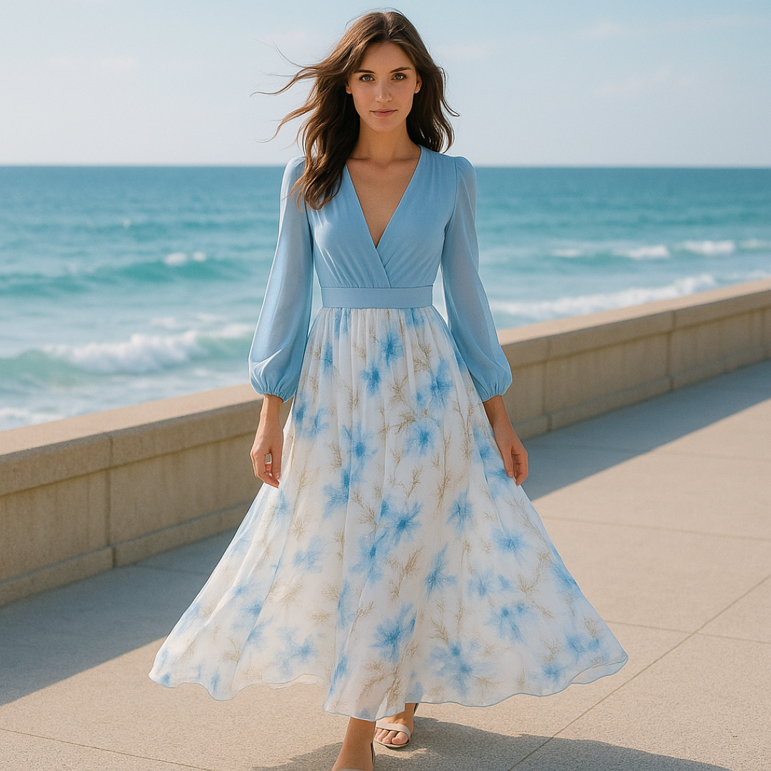 Abito lungo con maniche leggere e gonna floreale Rosso Donna - - abito abito maniche casual dresses donna DRESS dresses floral dresses floreale gonna leggere maniche Maxi Dresses - Concept Palermo