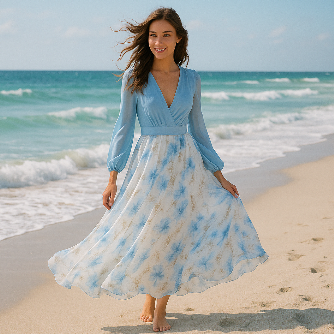 Abito lungo con maniche leggere e gonna floreale Rosso Donna - - abito abito maniche casual dresses donna DRESS dresses floral dresses floreale gonna leggere maniche Maxi Dresses - Concept Palermo