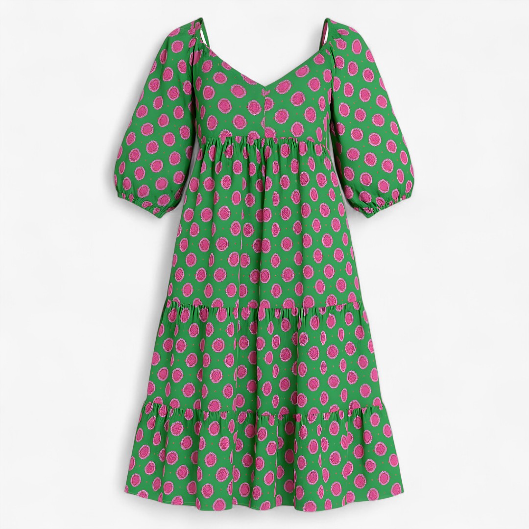 Abito lungo boho da tutti i giorni con stampa discreta Donna - Verde-Rosa - abito abito boho boho casual dresses discreta donna DRESS Dresses female dress giorni Maxi Dresses Mini Dresses stampa - Concept Palermo