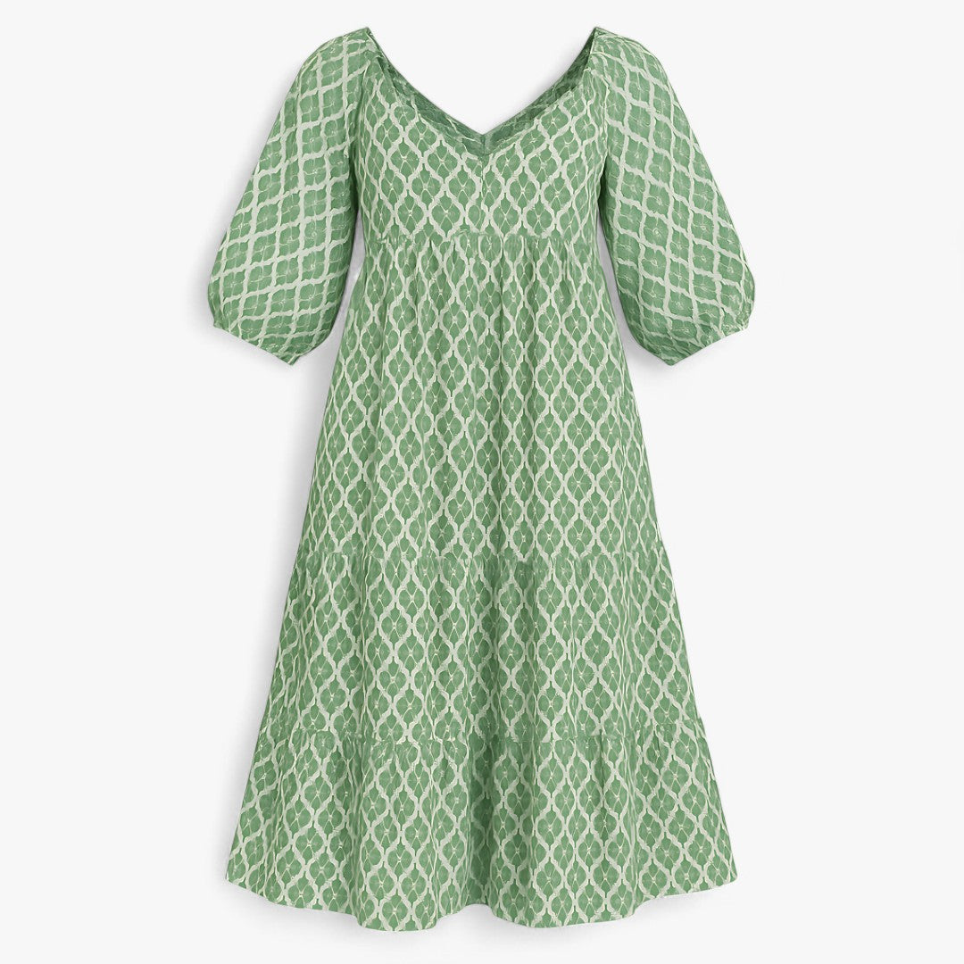 Abito lungo boho da tutti i giorni con stampa discreta Donna - Verde-Bianco - abito abito boho boho casual dresses discreta donna DRESS Dresses female dress giorni Maxi Dresses Mini Dresses stampa - Concept Palermo