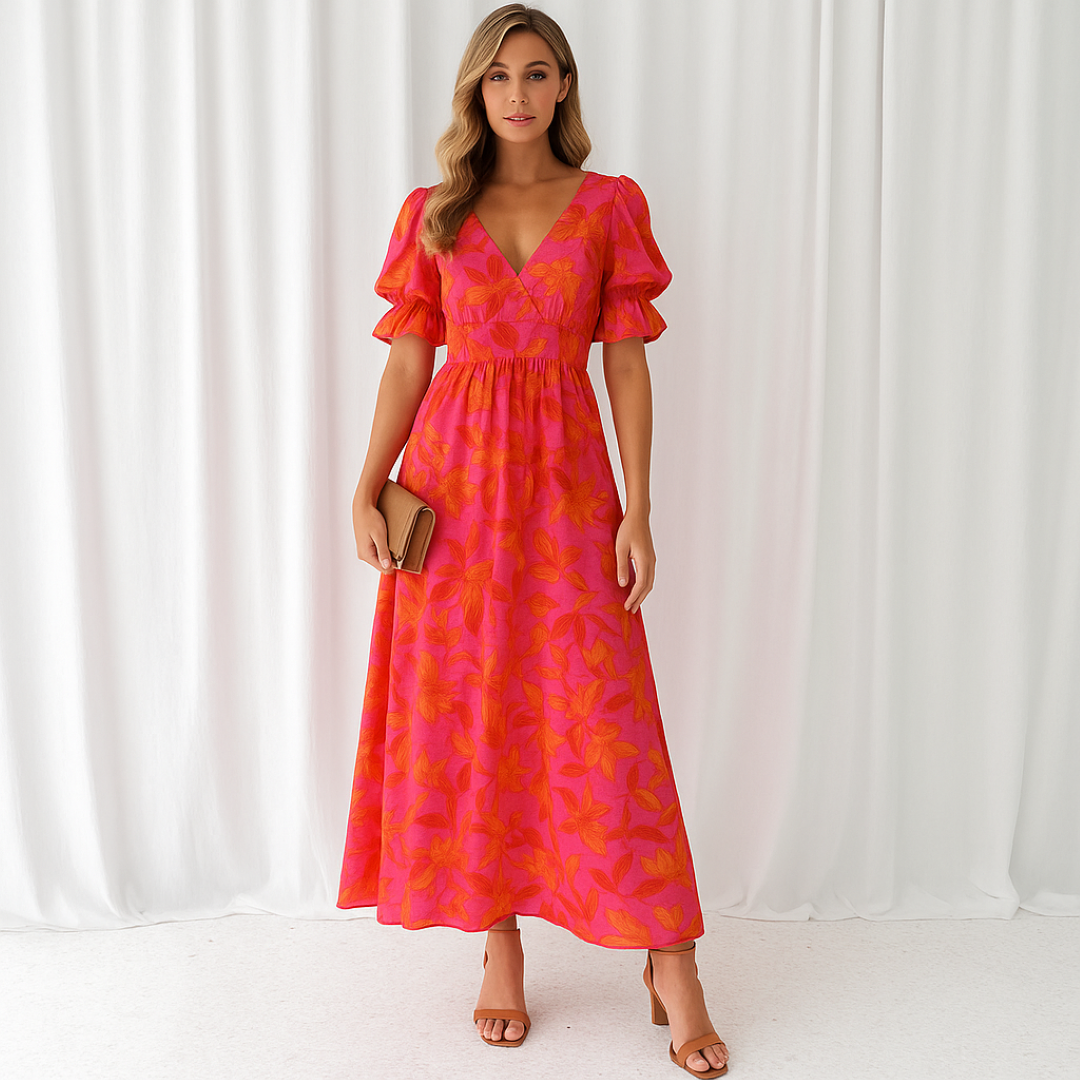 Abito lungo floreale vivace con maniche a sbuffo Donna - - abito abito floreale donna DRESS Dresses female dress floreale maniche Maxi Dresses Mini Dresses sbuffo vivace - Concept Palermo