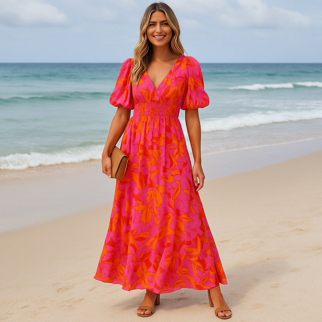 Abito lungo floreale vivace con maniche a sbuffo Donna - - abito abito floreale donna DRESS Dresses female dress floreale maniche Maxi Dresses Mini Dresses sbuffo vivace - Concept Palermo