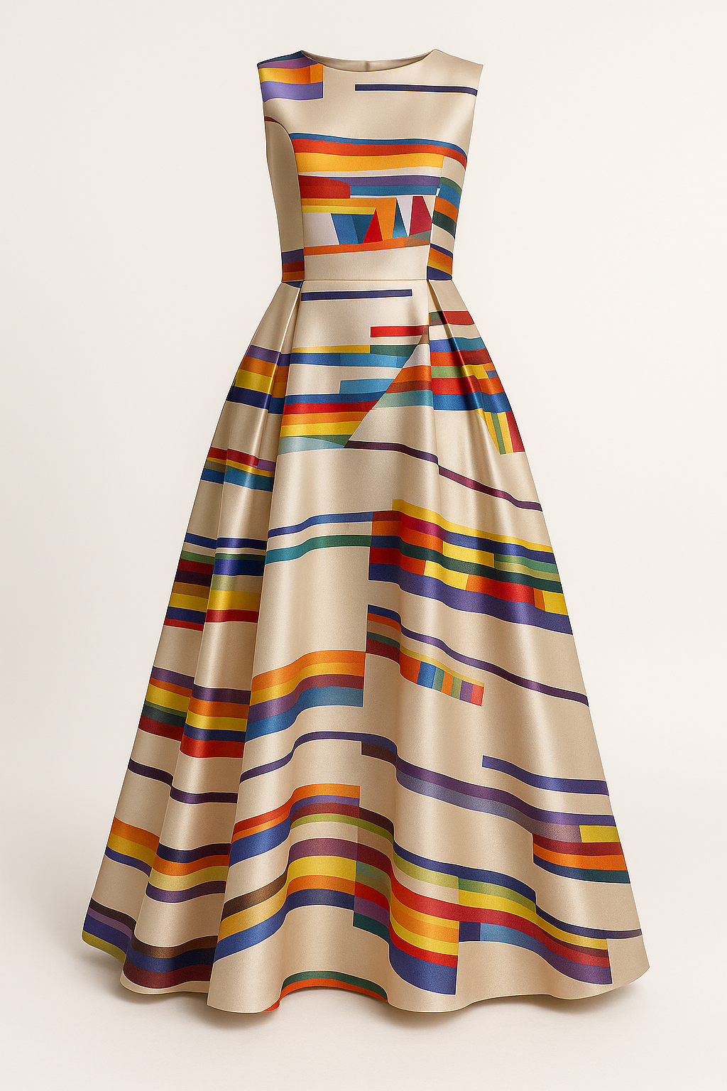 Abito Midi Donna Elegante Stampa Astratta Colorata, Gonna a Pieghe A-Line - Multicolore - abito abito midi astratta casual dress casual dresses colorata donna DRESS Dresses female dress gonna Maxi dress Maxi Dresses midi - Concept Palermo