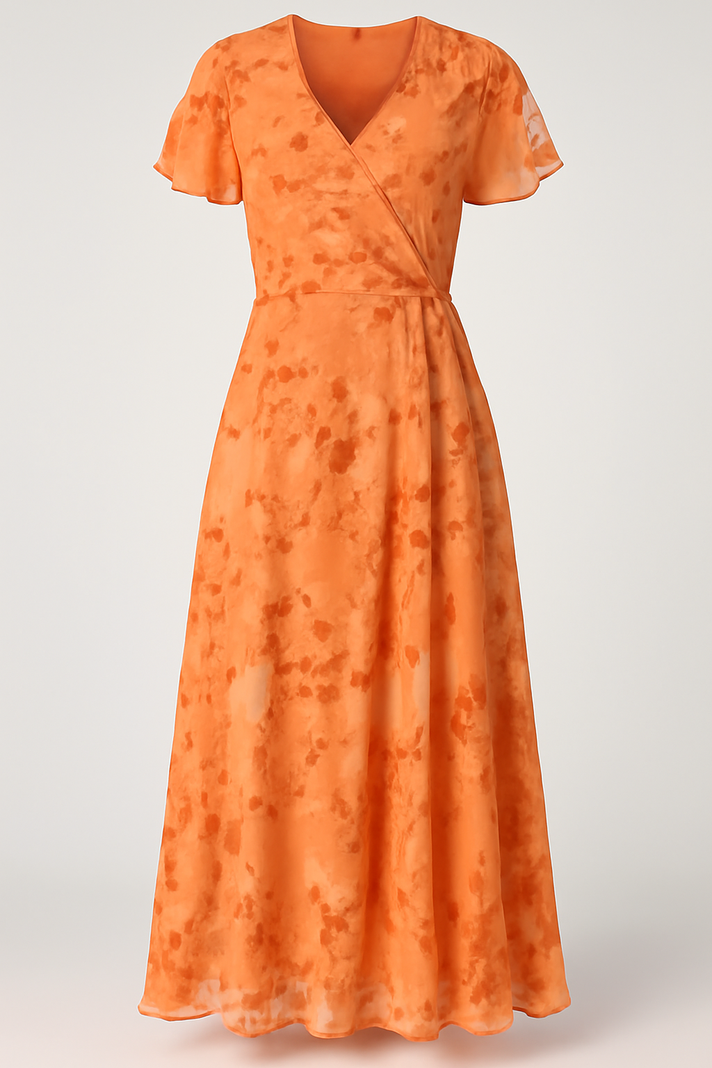 Vestito Midi Floreale Elegante Donna con Copripancia Fluido - Vari Colori, Taglie S-XL - Arancia - abito abito coprente casual dresses coprente DRESS Dresses female dress floreale fluida Maxi Dresses midi pancia - Concept Palermo